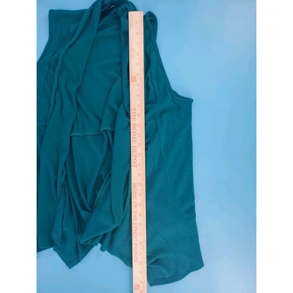 Womens Lightweight Cardigan Lg Dark Teal Peplum Hem Sleeveless Open Flowy - Picture 8 of 11